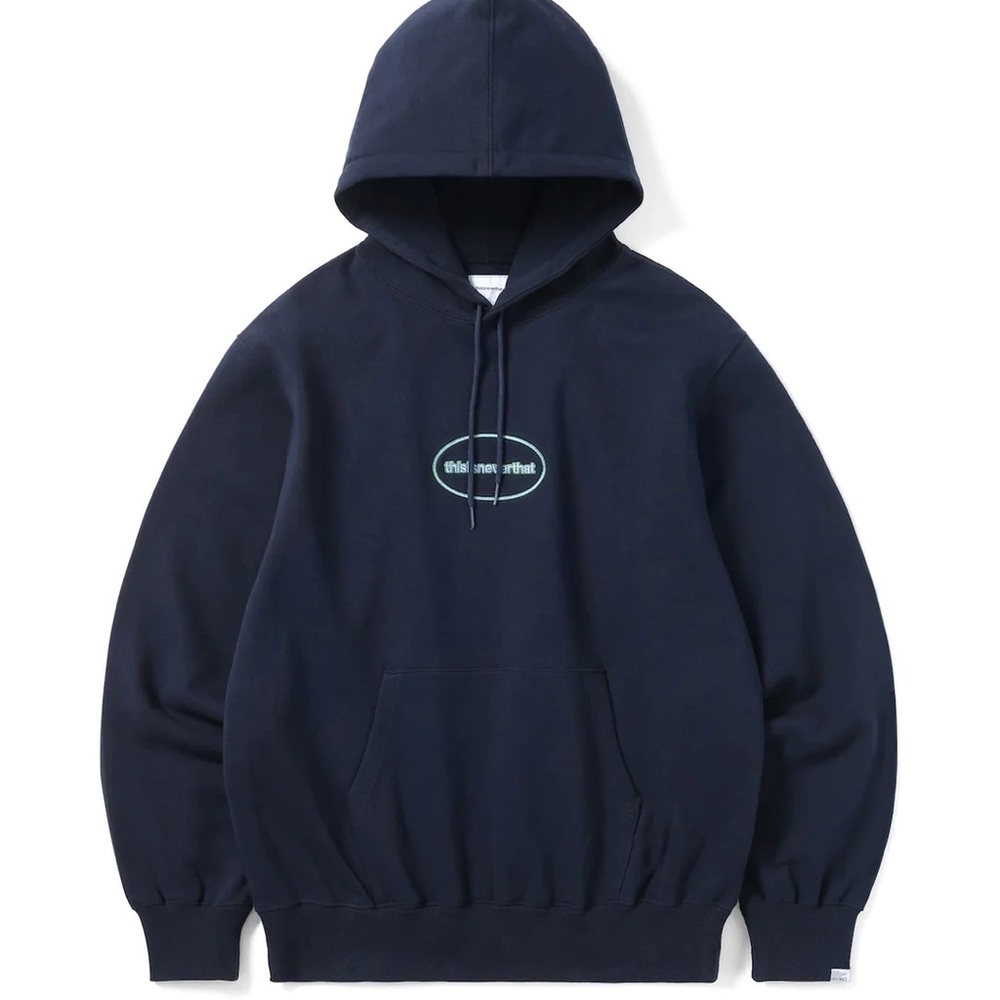thisisneverthat navy hoodie with green & grey embroidery